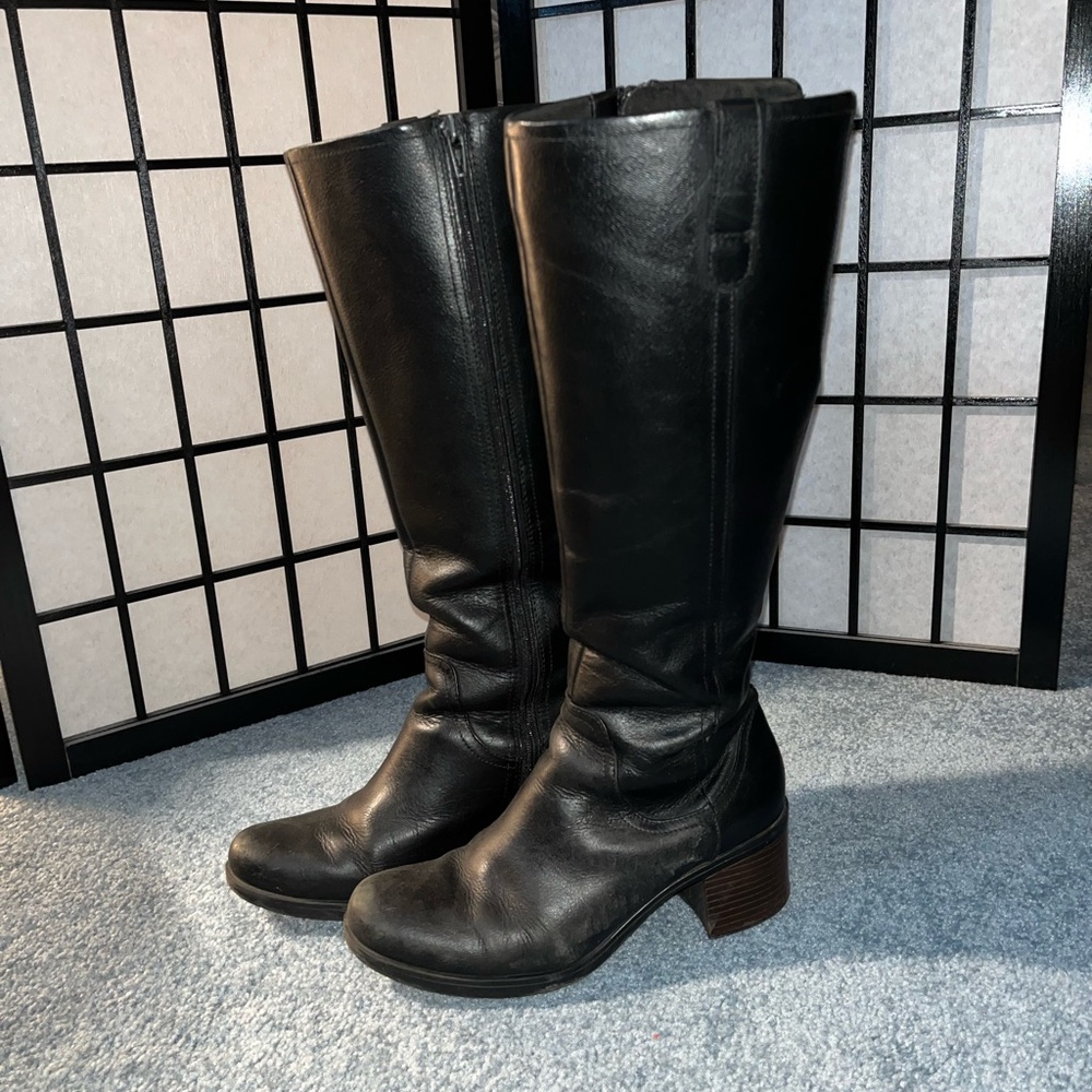 Black Leather Knee-High Boots